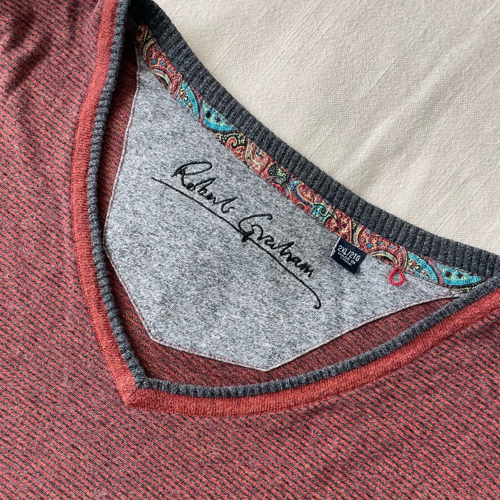 Robert Graham Gray and Red Striped Long Sleeve Shirt